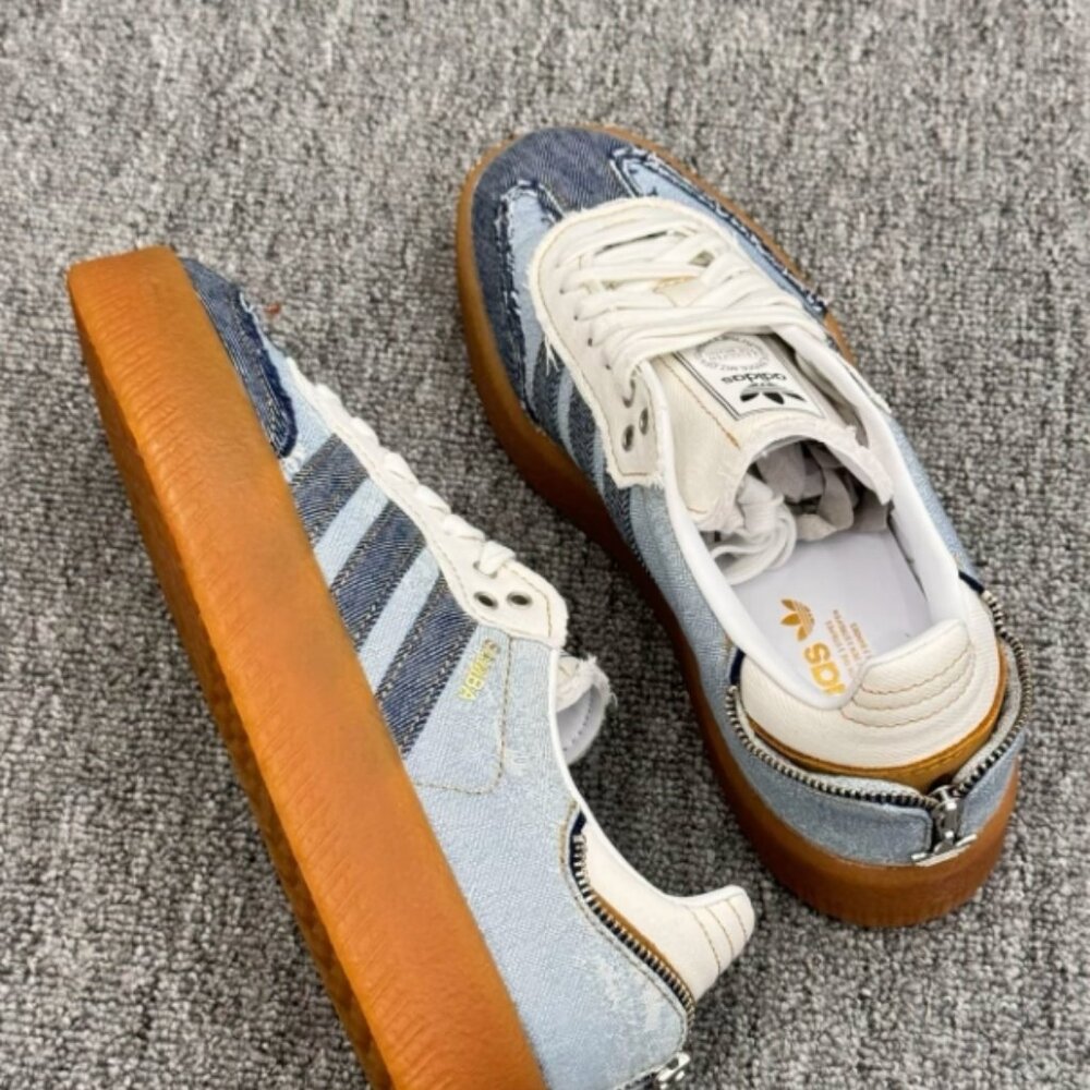 Adidas denim patchwork retro sneakers, distressed… - image 2